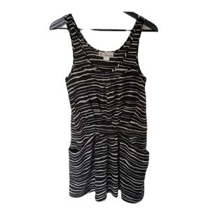 Imaginary Voyage Sleeveless Mini Dress‎ Pockets Size S Black White Round Neck